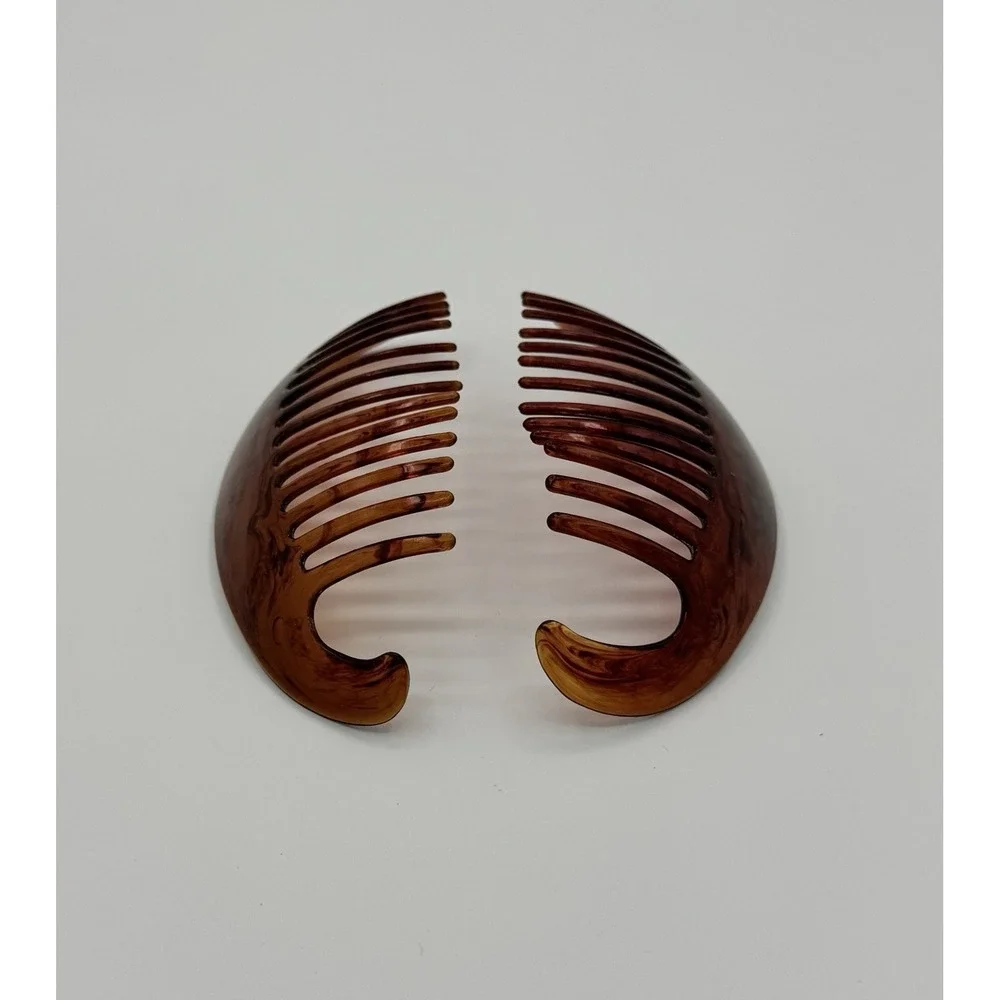 Vintage‎ Goody Banana Hair Comb Pair Tortoise Brown Curved Retro 80s READ